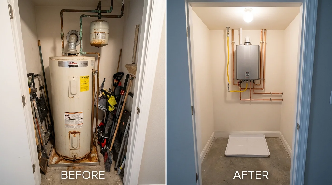 Tank water heater versus wall-mounted tankless unit comparison for Nevada, MO homeowners